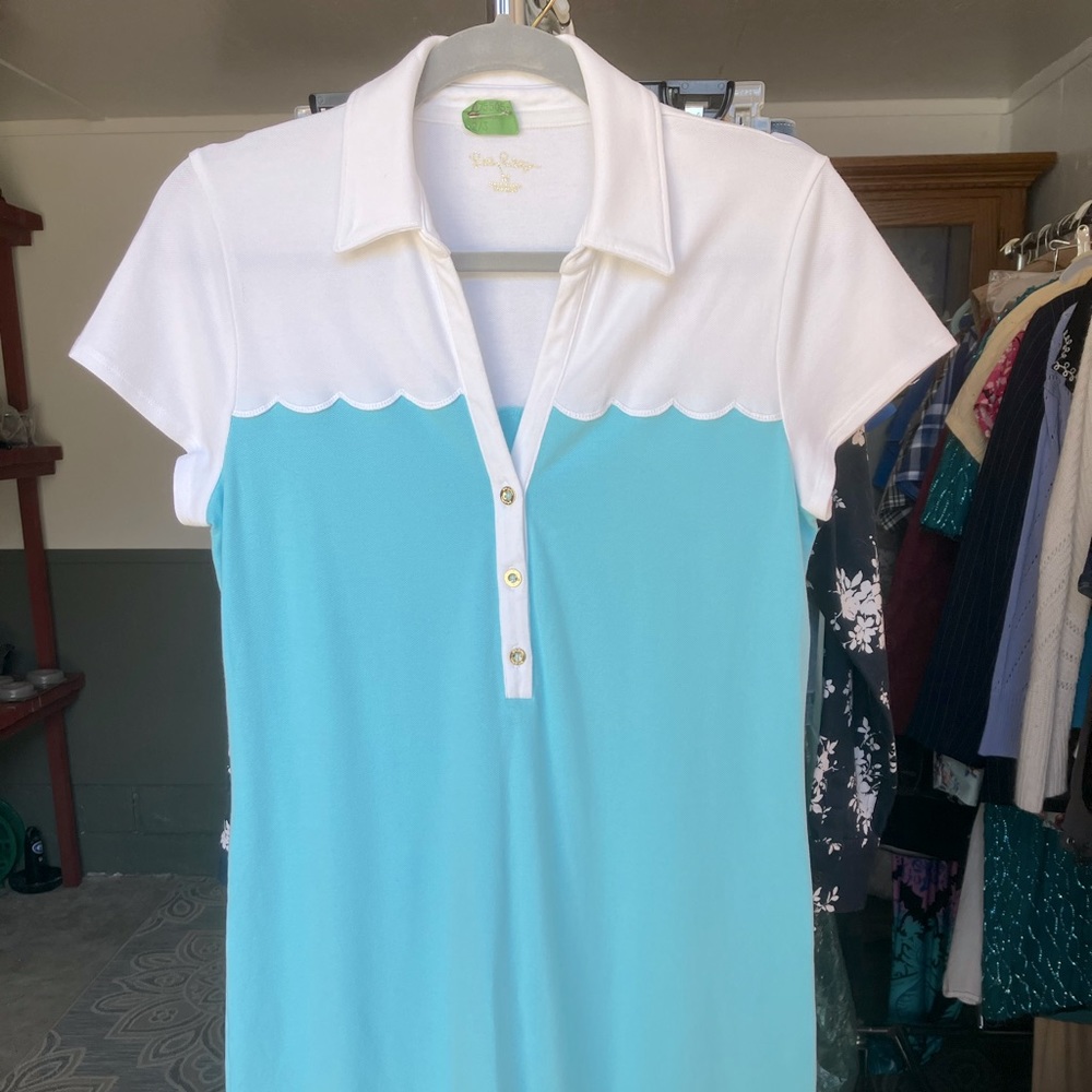Lilly Pulitzer White and Blue Polo Midi Dress